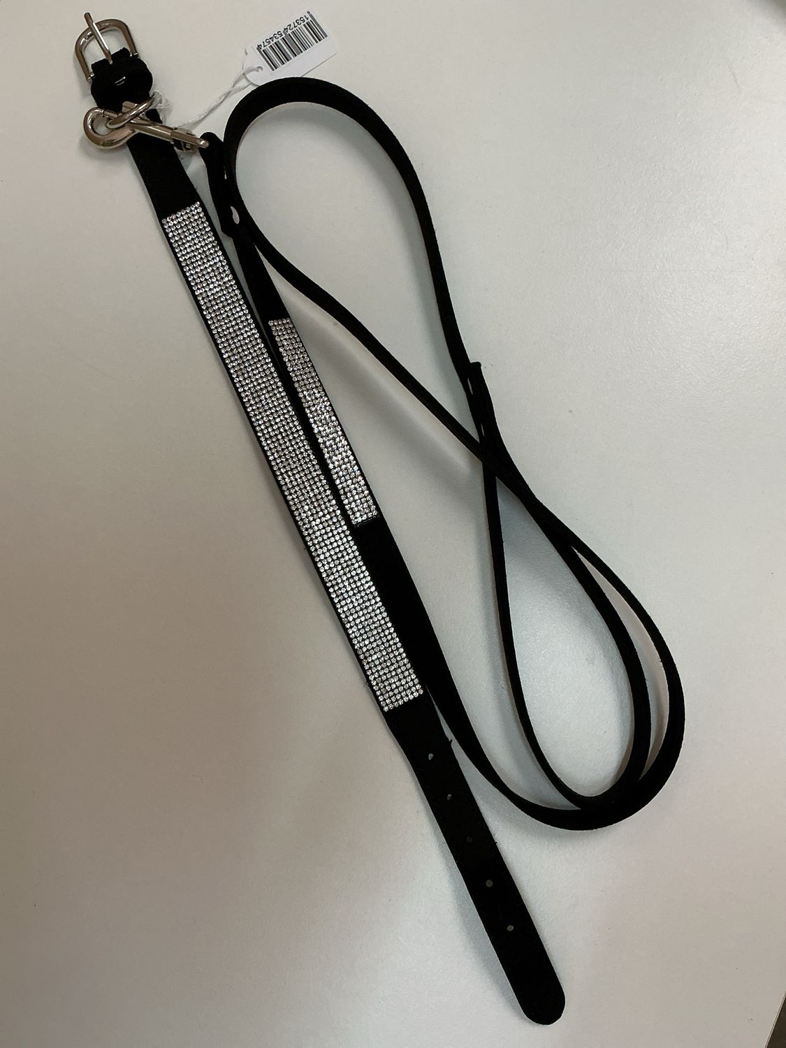 Halsband en leiband zwart met steentjes maat 45 cm