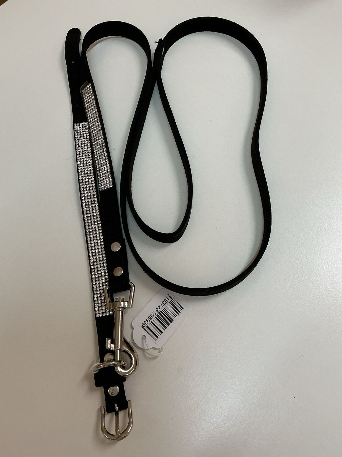 Halsband en leiband zwart met steentjes 30 cm