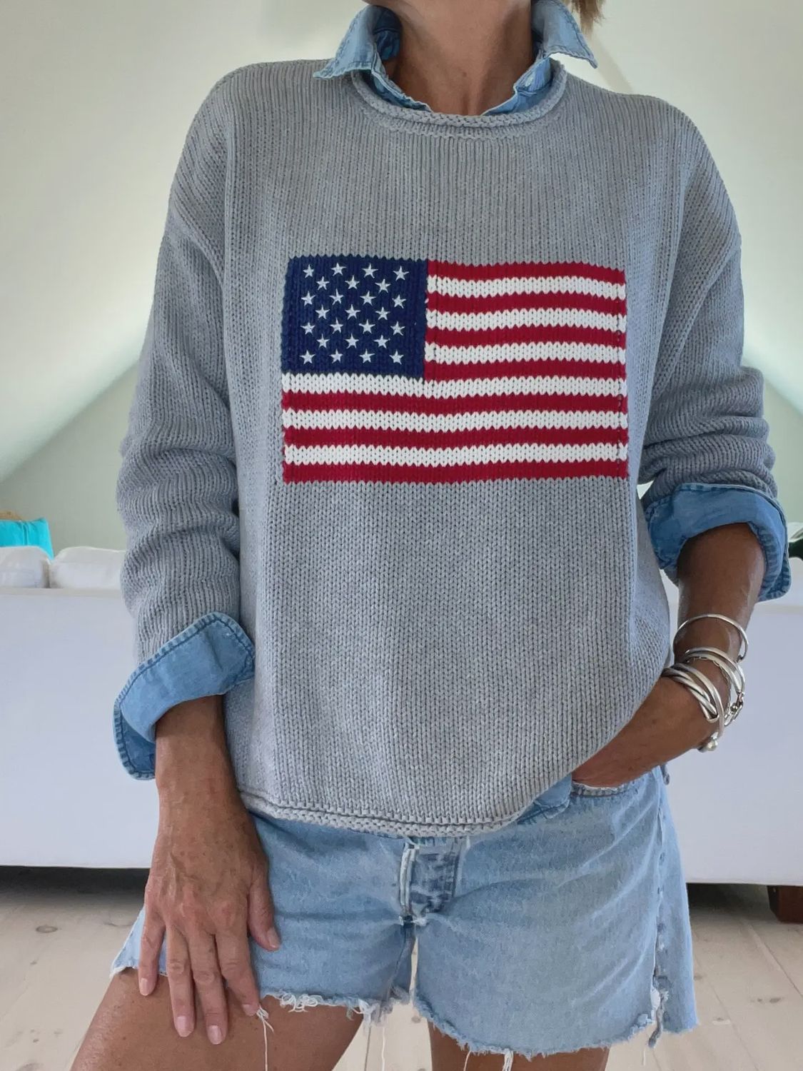 Chloe Flag Sweater - Grey