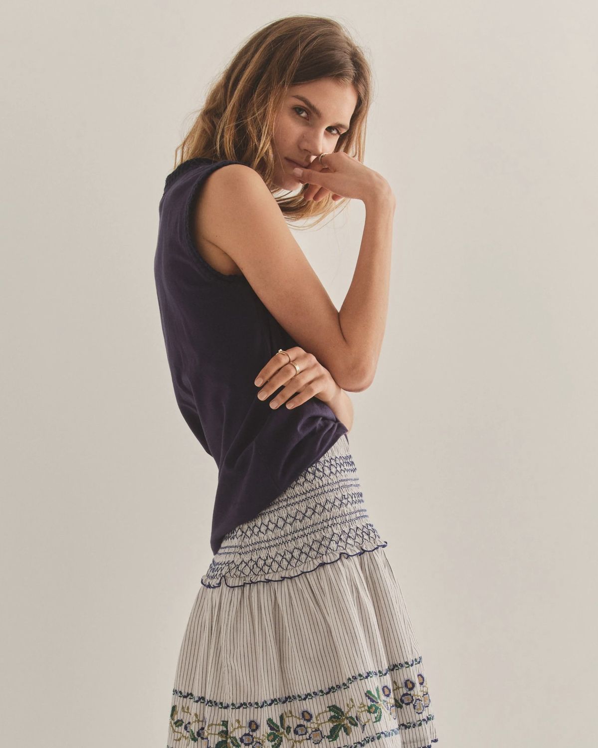 Logan Crew Neck Tank in Midnight Blue