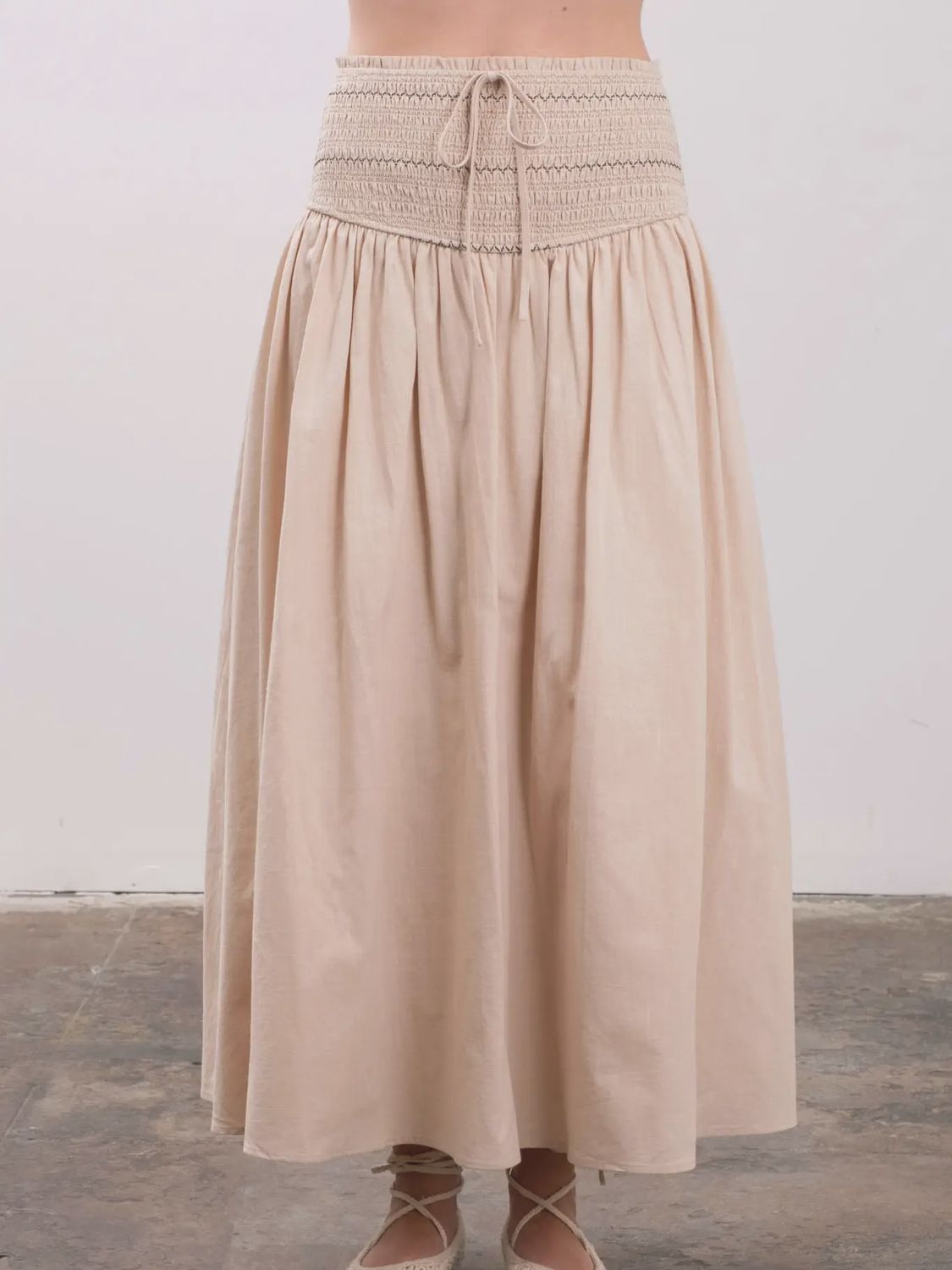 Moon River Smocked Detail Midi Skirt