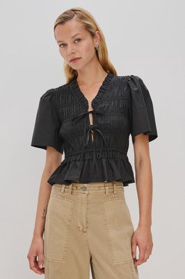 Portia Poplin Top in Black