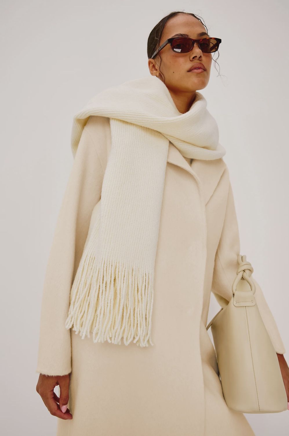 Koa Scarf in Ivory Fringe