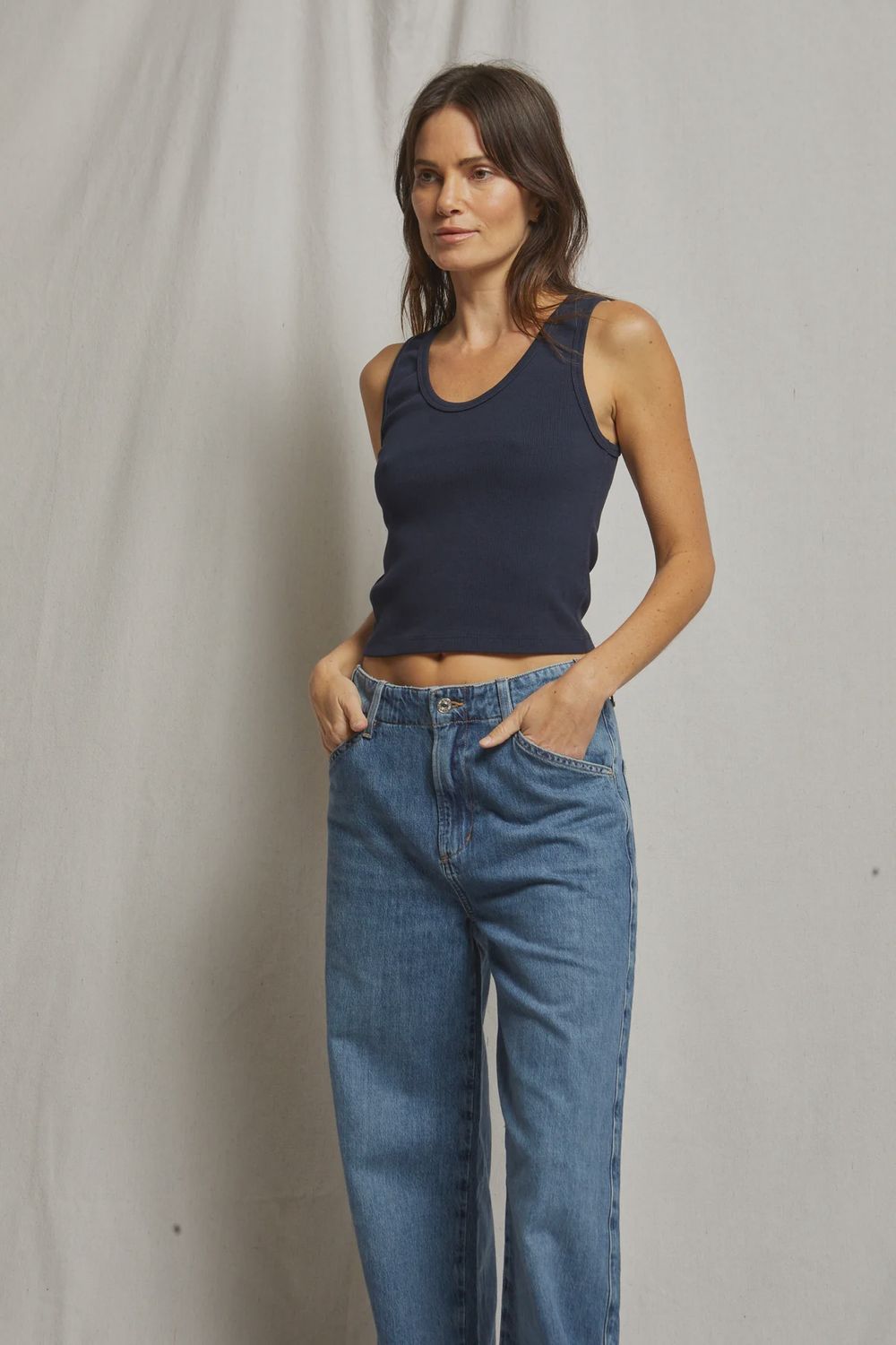 Blondie Rib Tank in Navy