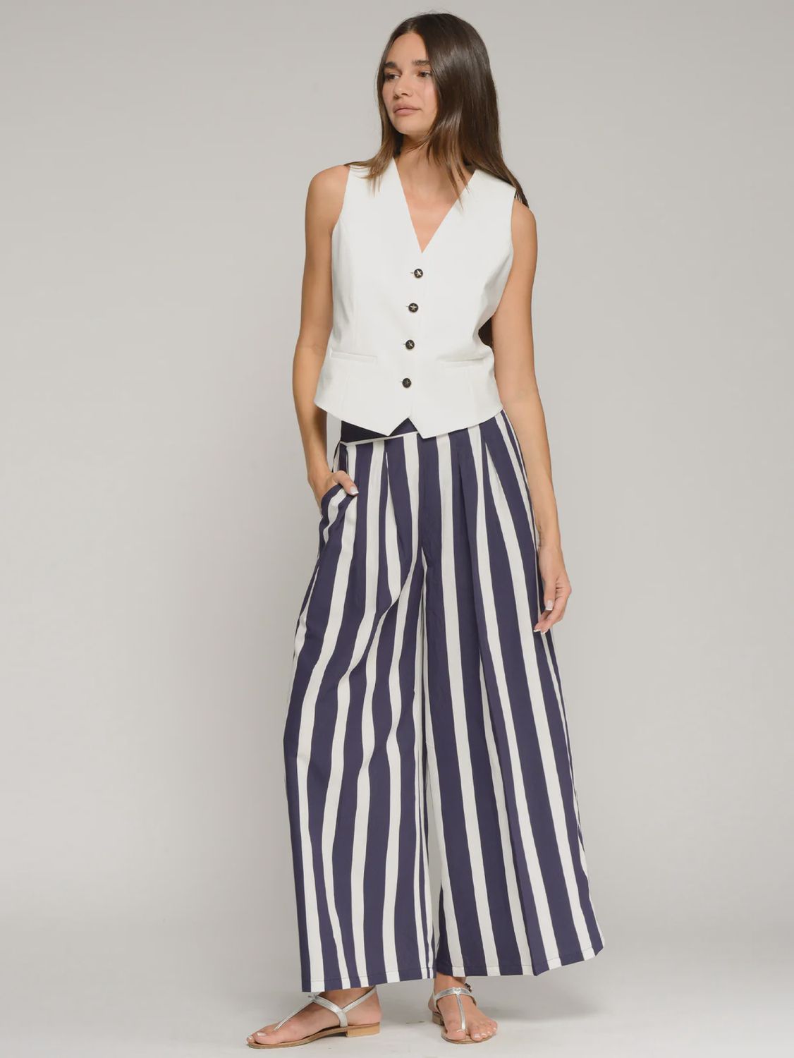 Navy Striped Trousers