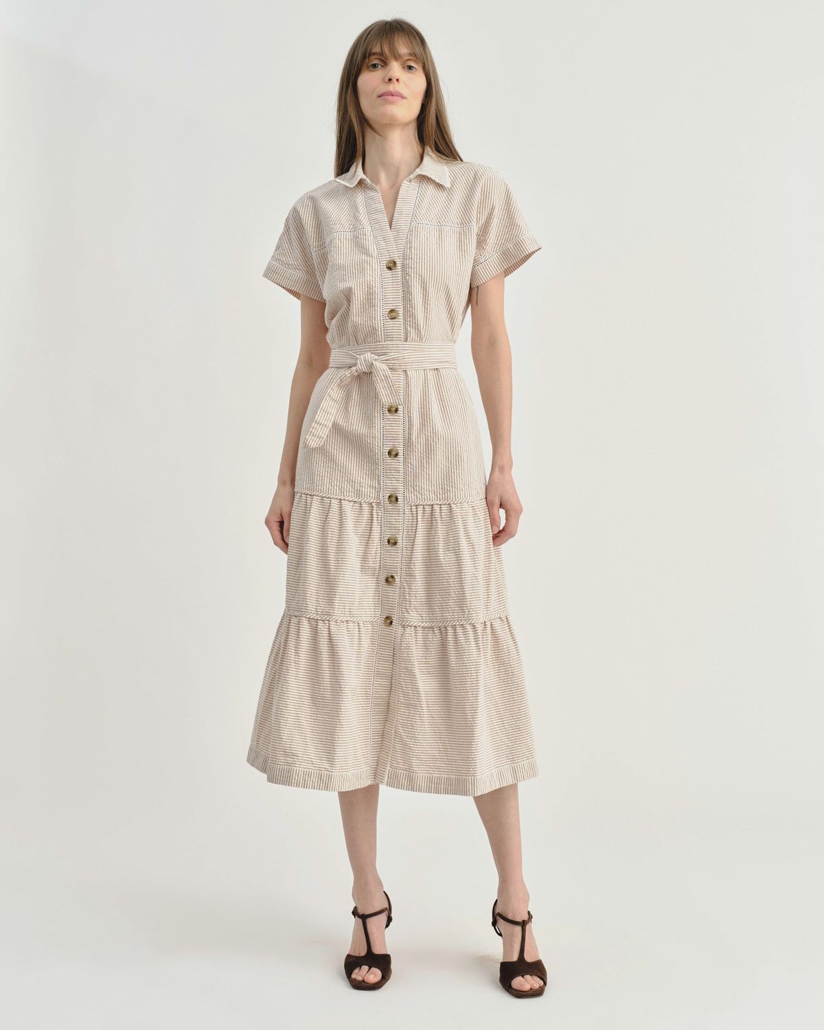Adriana Dress - Camel Stripe