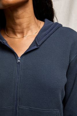 Inez Waffle Zip-up Hoodie - Navy