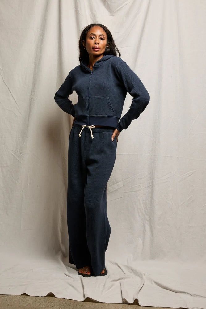 Inez Waffle Zip-up Hoodie - Navy