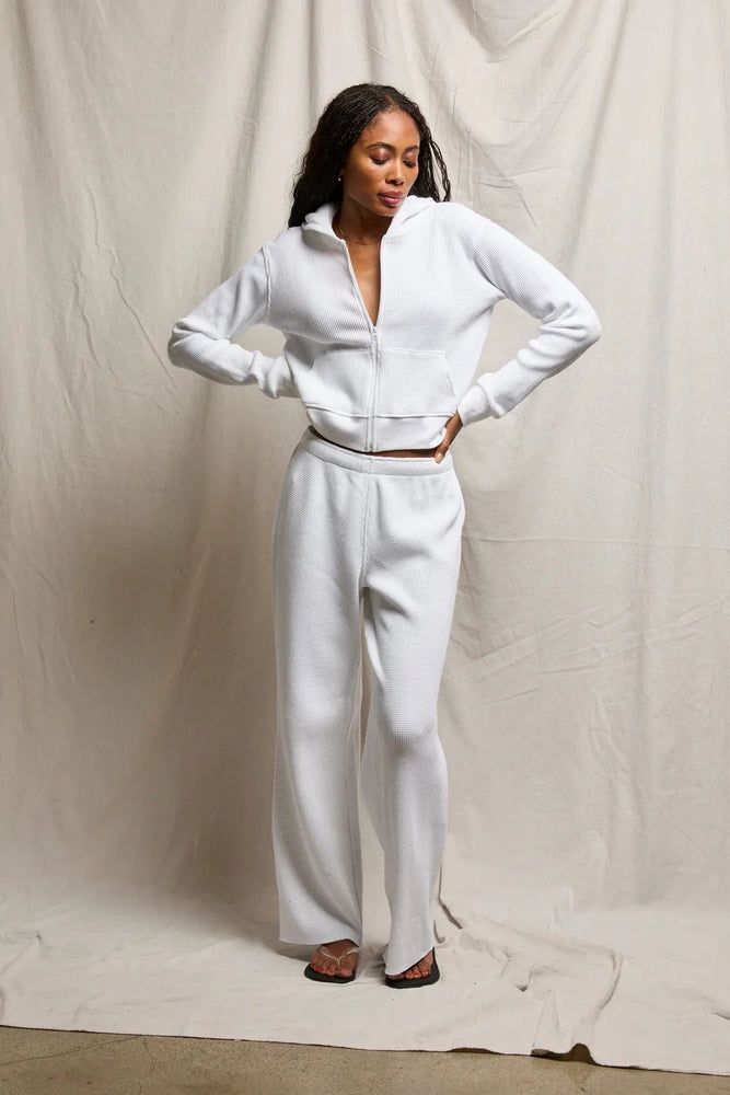 Inez Waffle Zip- up Hoodie - White