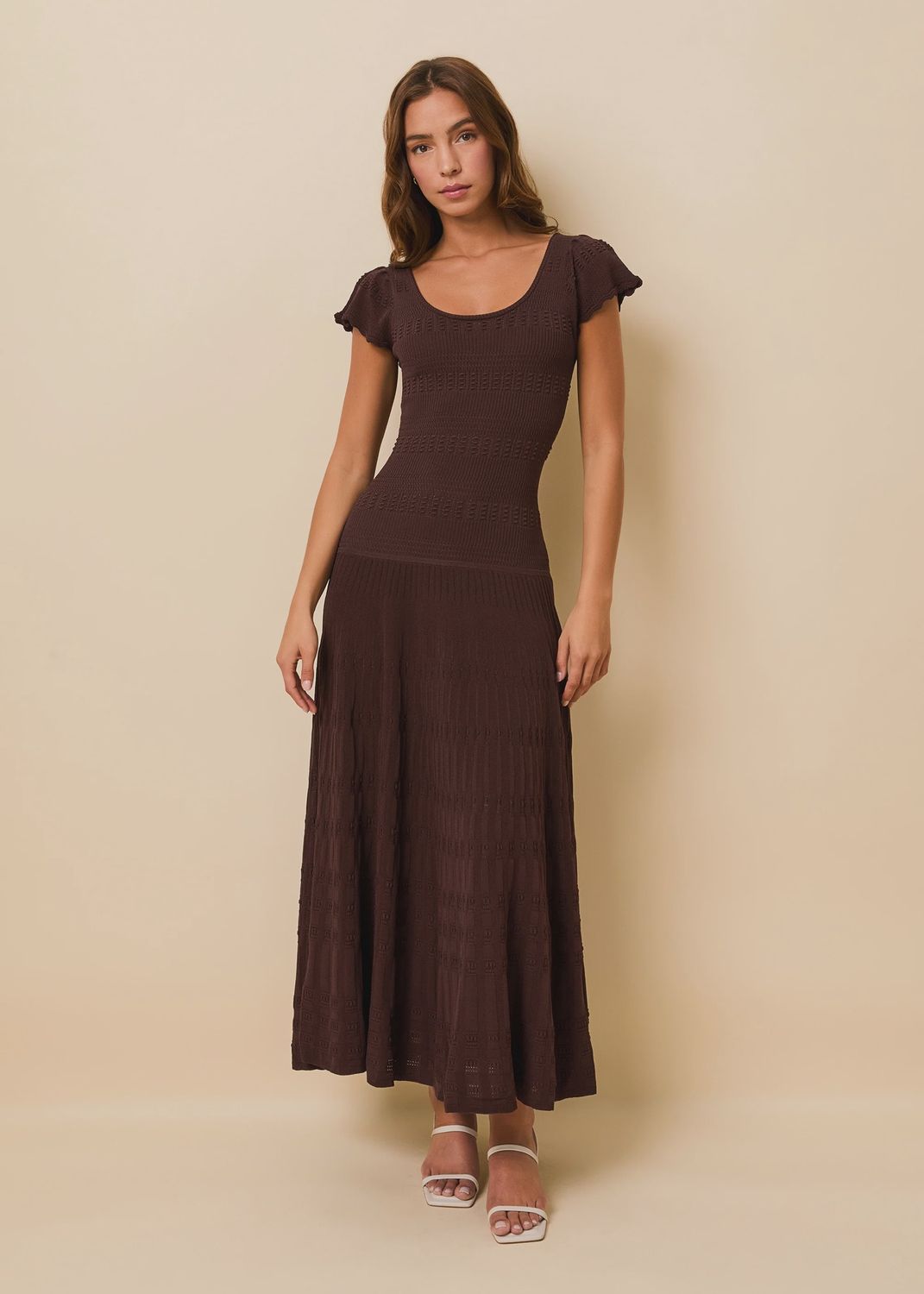 Belle Dress Pointelle Knit - Truffle