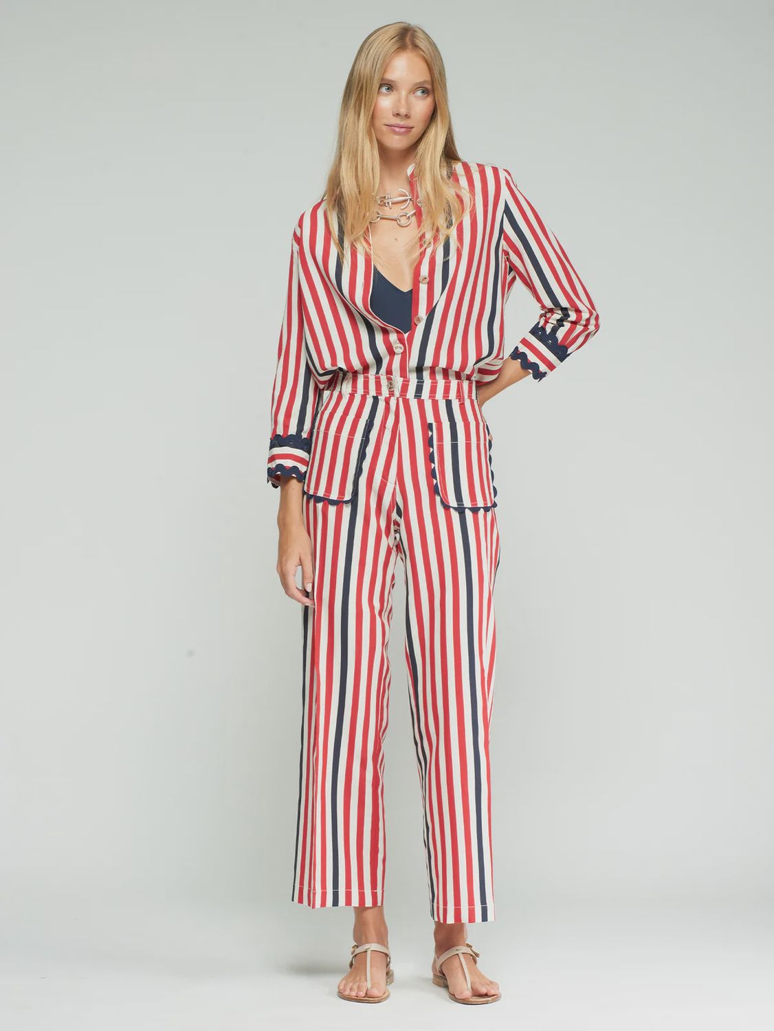 Ricrac Striped Pant in Navy &amp; Red