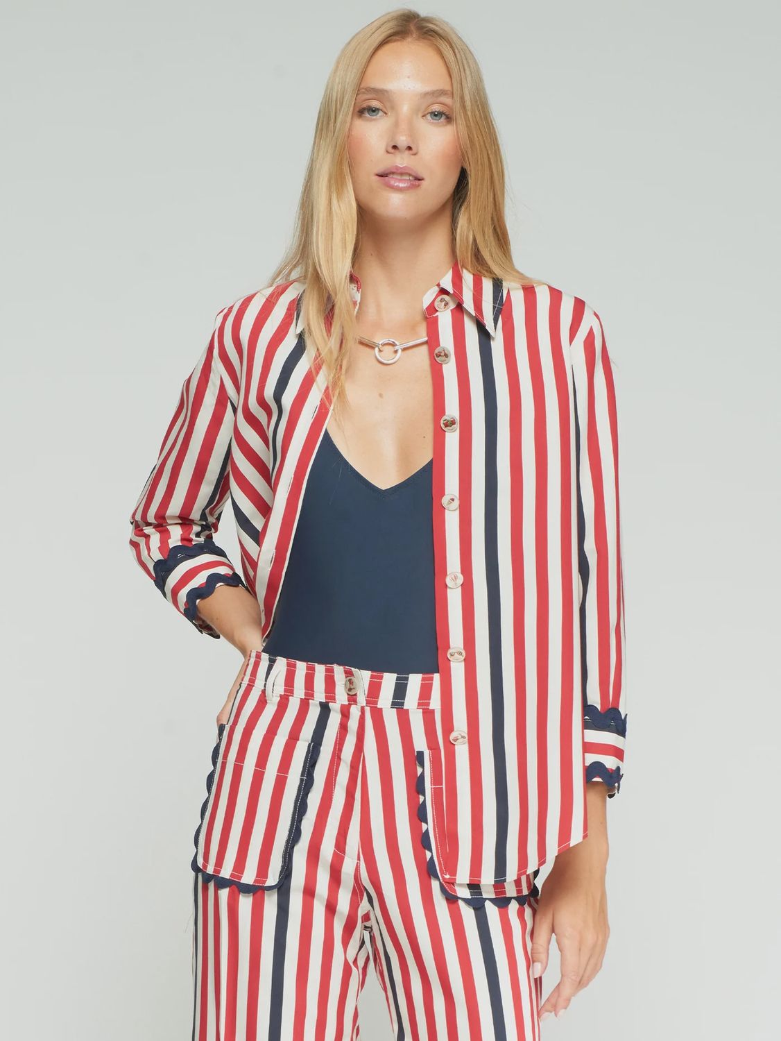 Ricrac Shirt in Navy &amp; Red