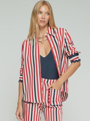 Ricrac Shirt in Navy &amp; Red
