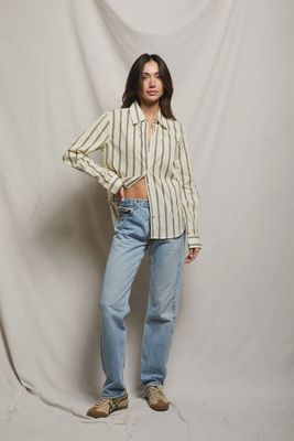Gisele Poplin Button Up in Sugar Navy Stripe