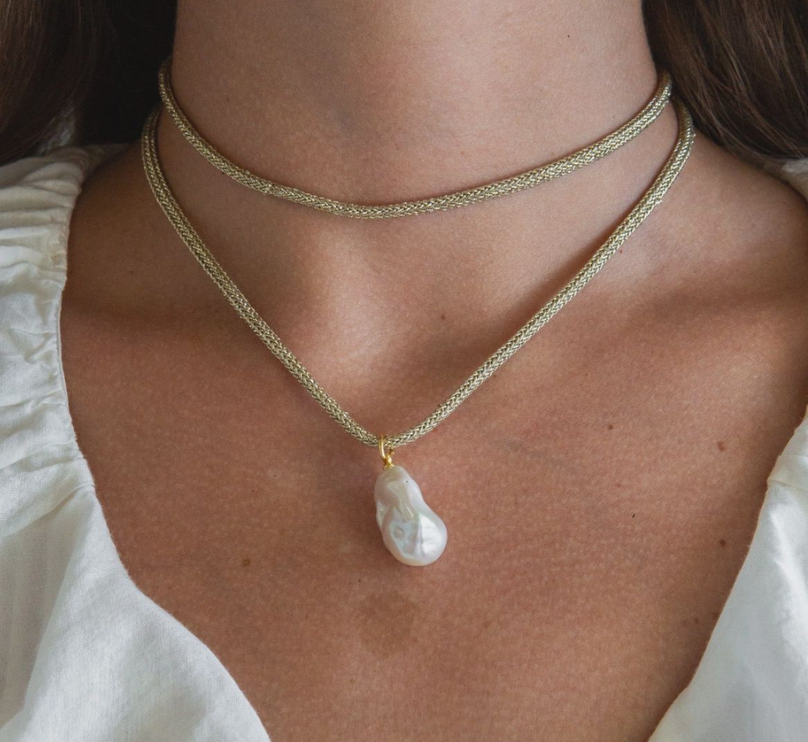 Gold Lurex Cord with Baroque Pearl Charm