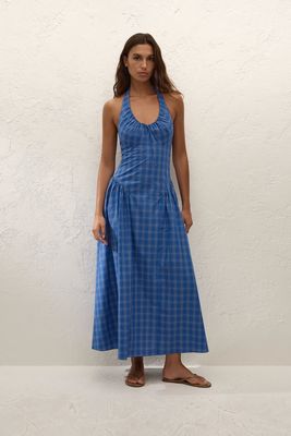 Del Ros Midi Dress in Cobalt Check