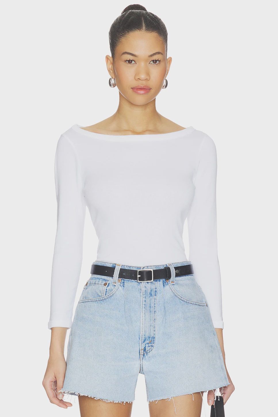 Boat Neck Slim Tee in White