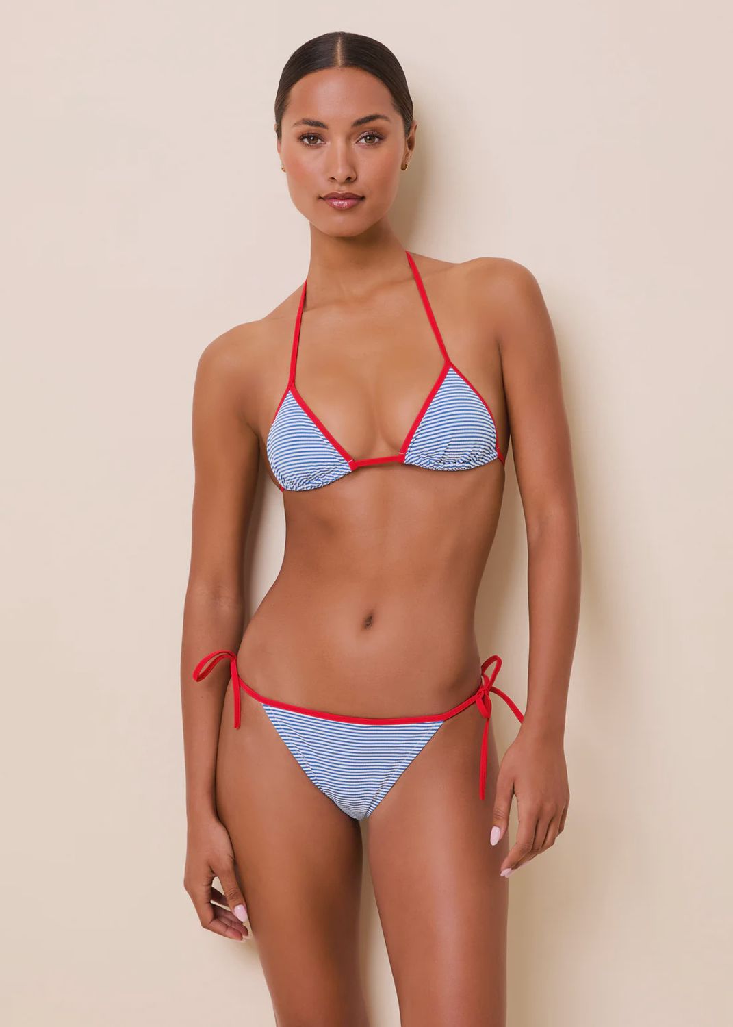 Iris Bikini Bottom in Marina Stripe with Red Trim