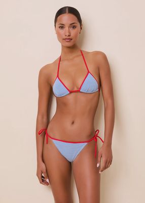 Iris Bikini Bottom in Marina Stripe with Red Trim