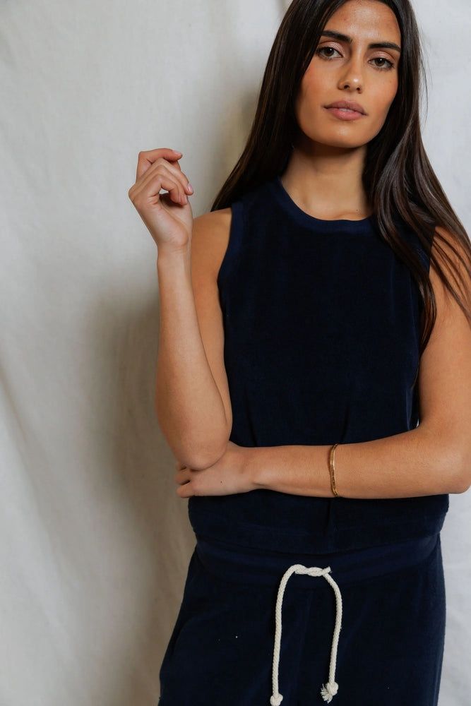 Esther Crop Terry Tank in Navy