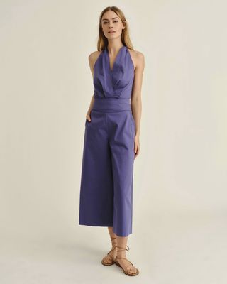 Olive Halter Top in Coastal Indigo