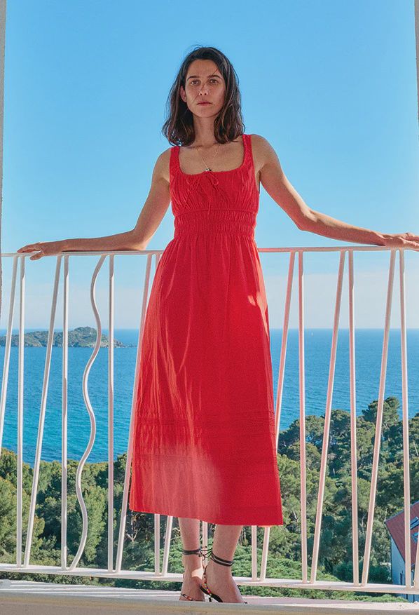 Iris Poplin Dress in Red