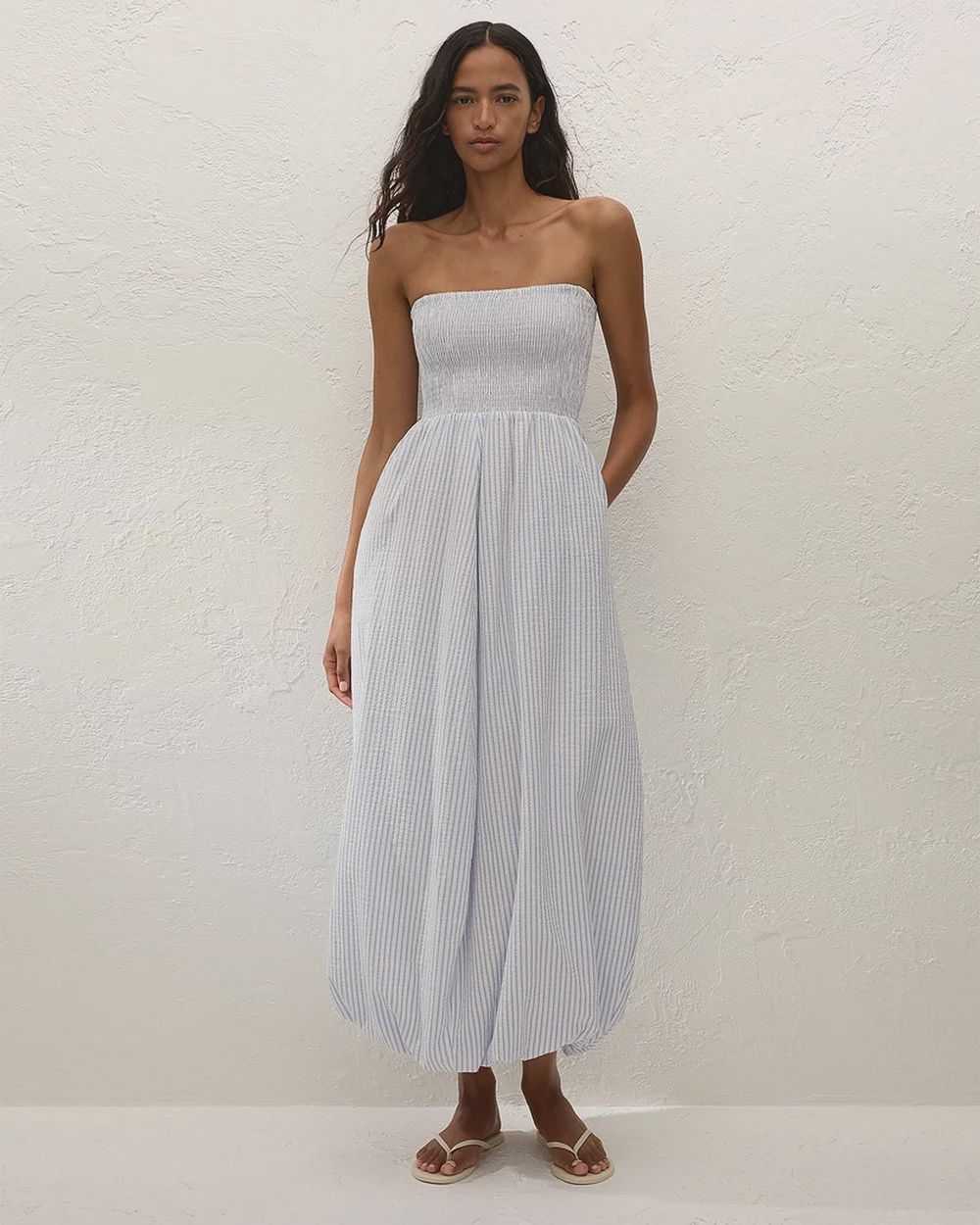 Lunaire Midi Dress in Light Blue Carmen Stripe