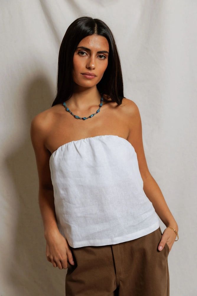Gianna Linen Tube Top in White