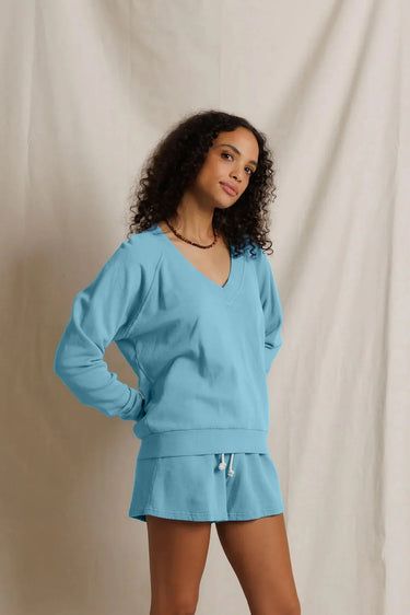 Sinead French Terry V-neck in Milky Blue