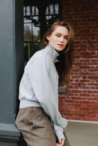 Milana Cropped Track Jacket in Heather Grey