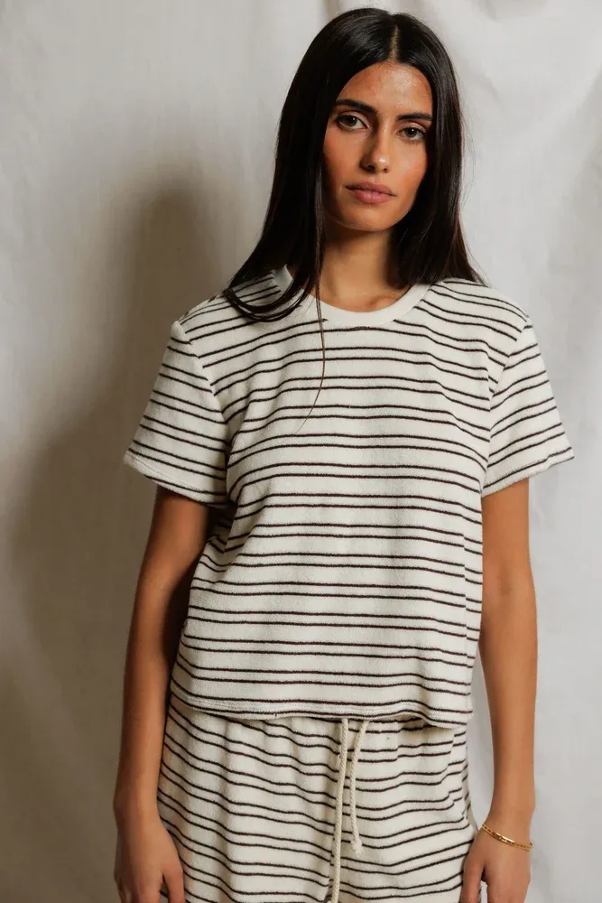Eve Terry Crew Neck Tee in Chocolate Stripe