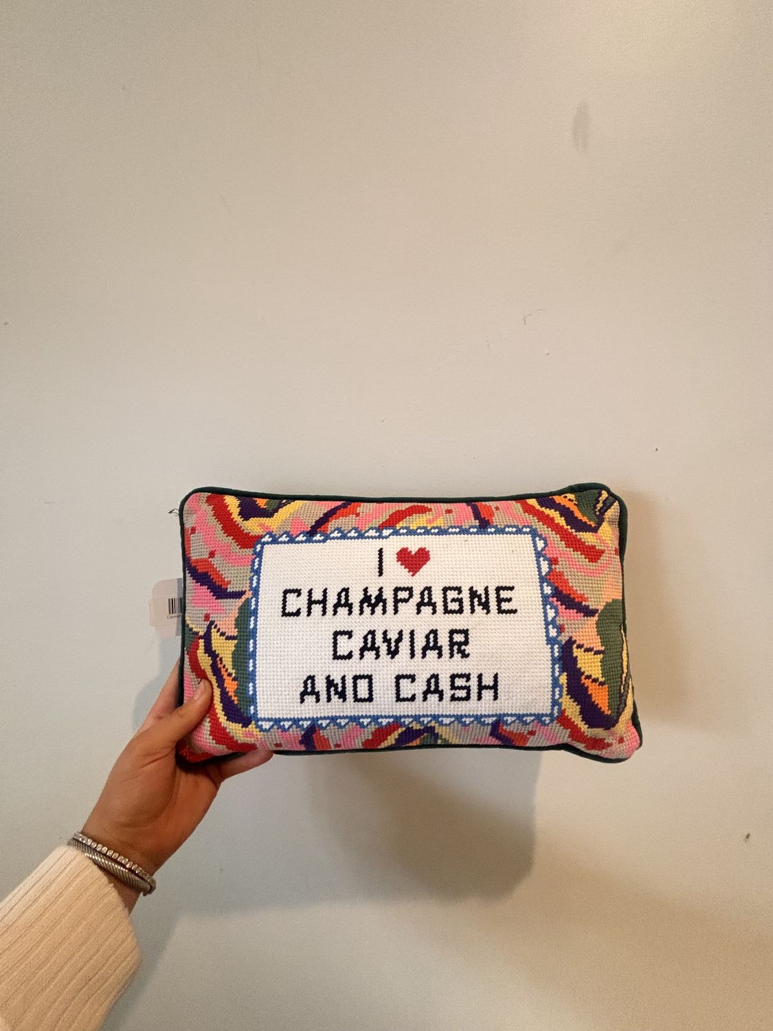 Caviar&amp;Cash Needlepoint Pillow