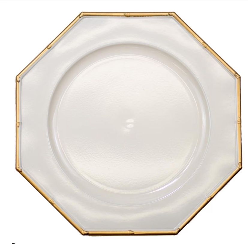 cream and gold plate charger