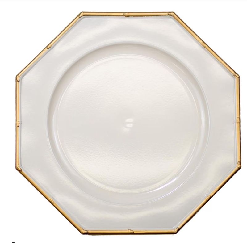 cream and gold plate charger