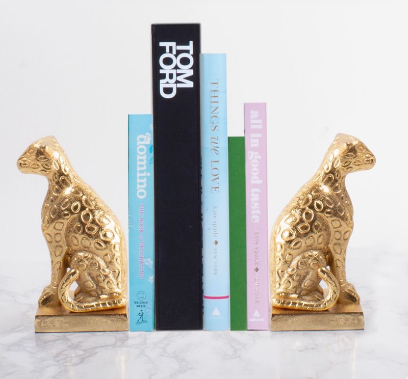 Gold leopard bookends set