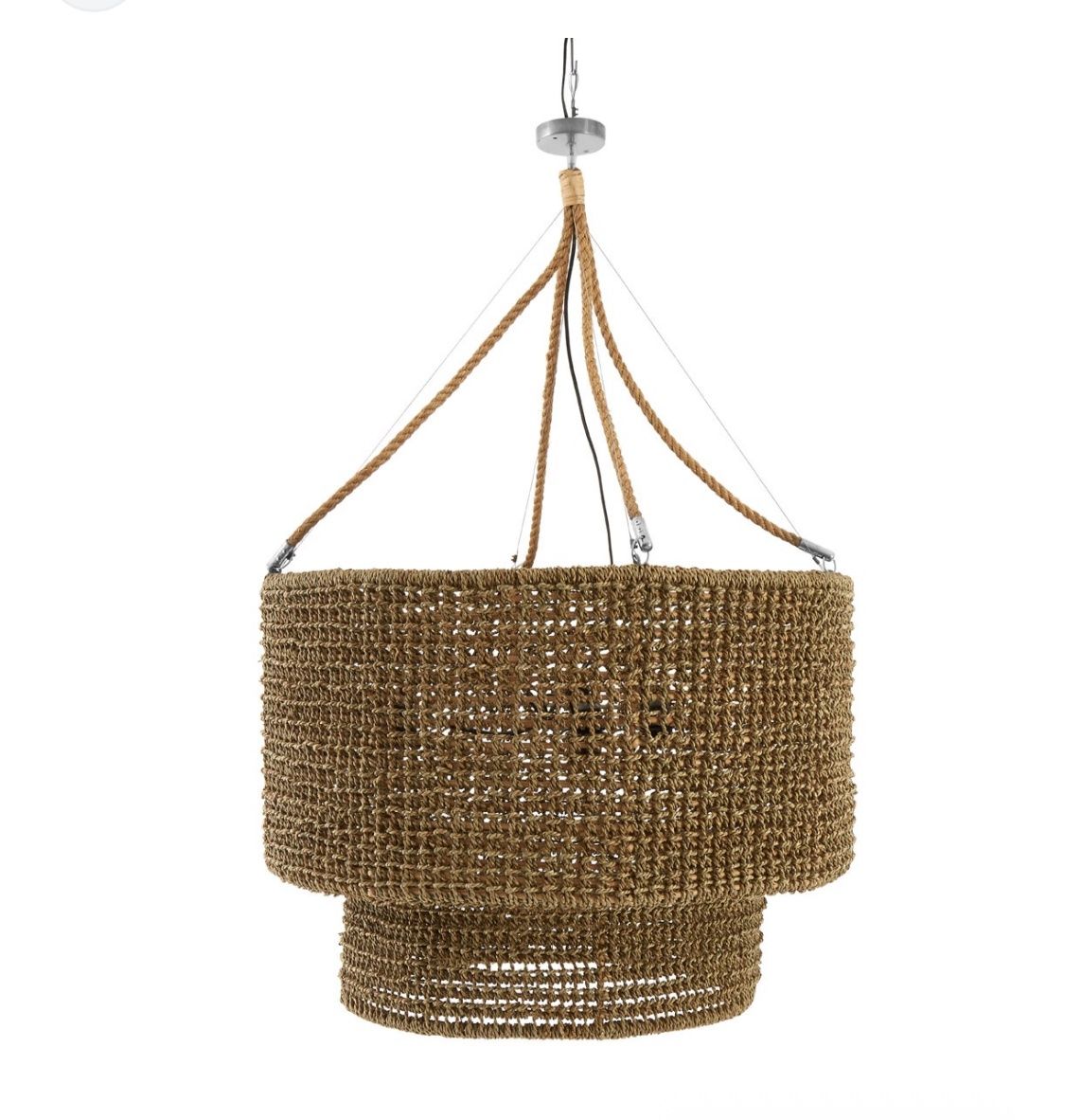 Rope &amp; rattan woven tiered pendant