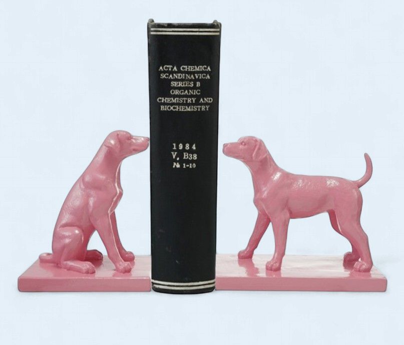 resin pink dog bookends