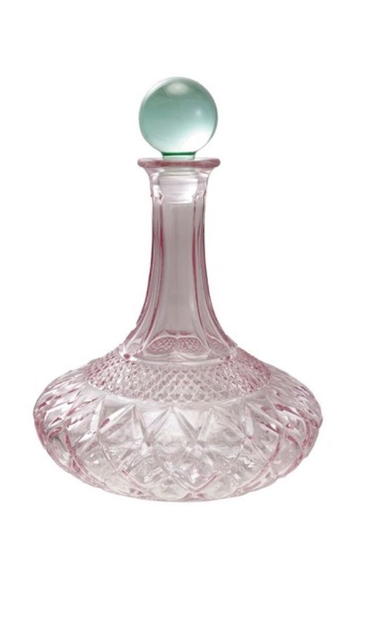 pink&amp;green cut glass decanter