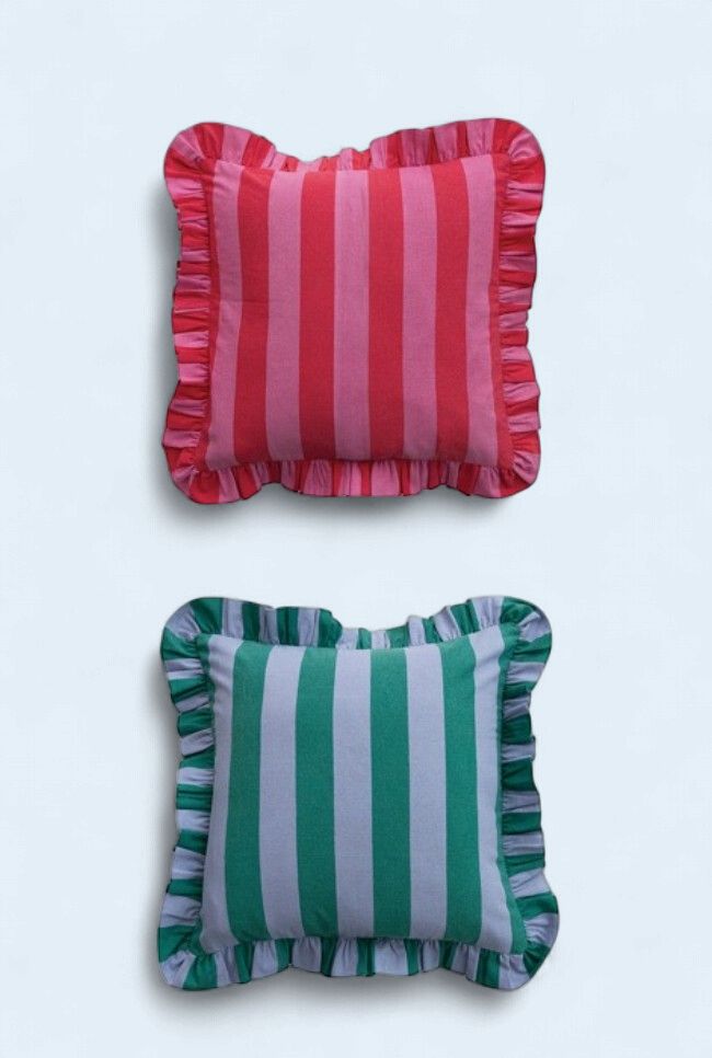 cotton striped ruffle pillow