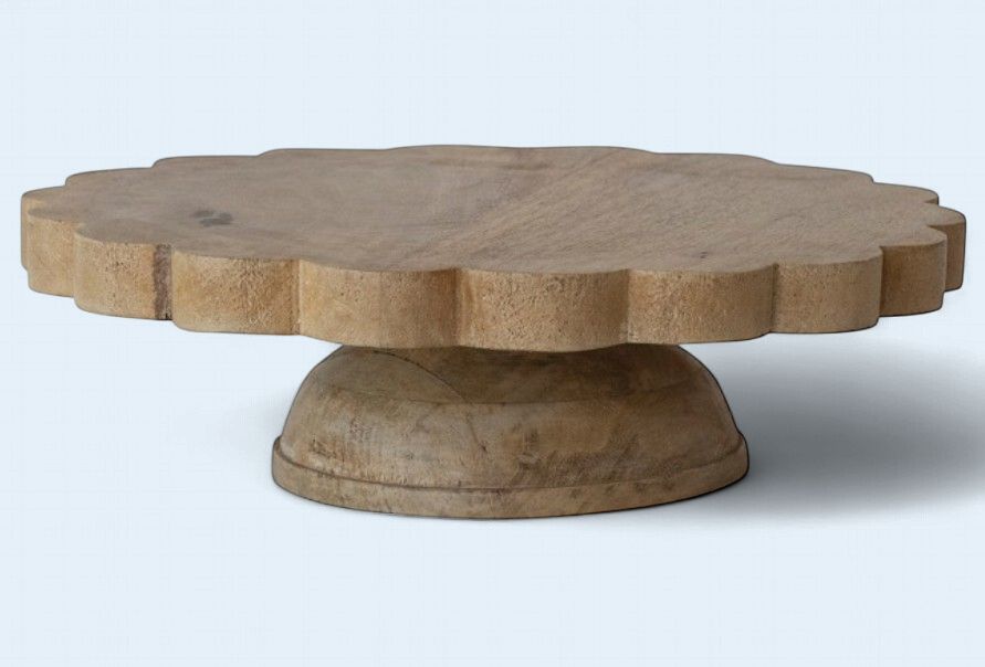 hand carved mango wood scalloped pedestal