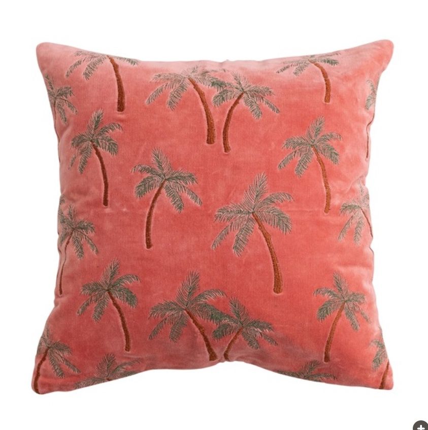 palm tree embroidered pillow