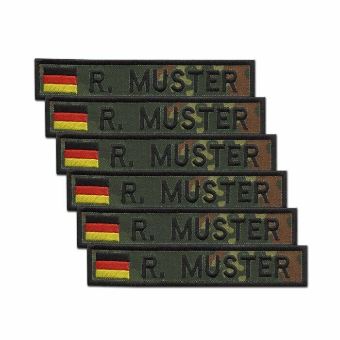 6er Satz Namensstreifen, BRD-Flagge, Fleckt.