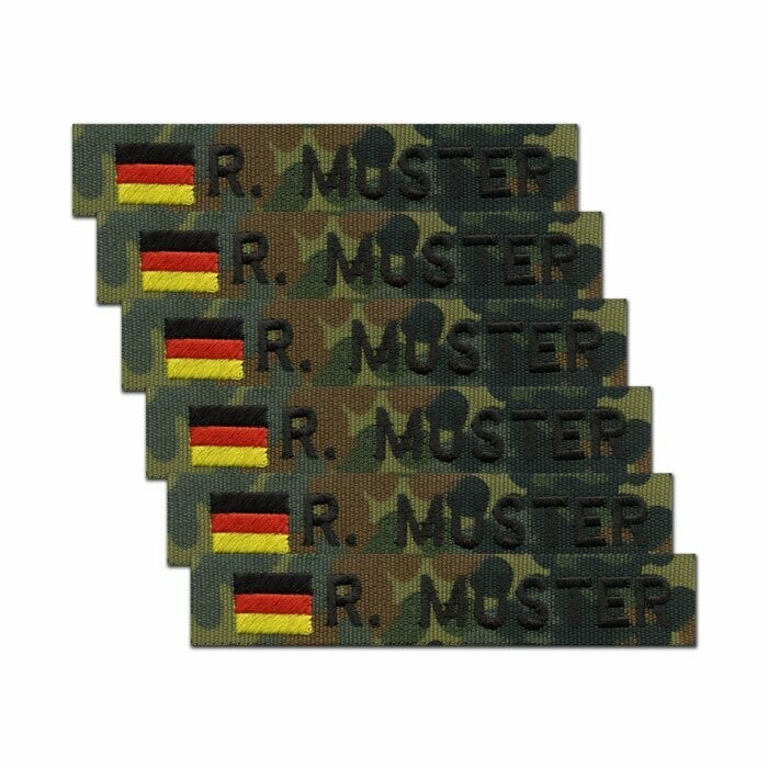 6er Satz BW Namensstreifen, BRD-Flagge Flecktarn