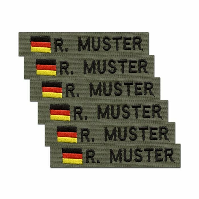 6er Satz BW Namensstreifen, BRD-Flagge Oliv