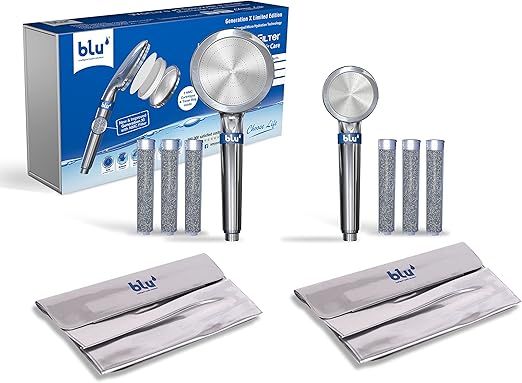 blu Ionic Shower Head and Shower Filter - Deluxe Combo Pack