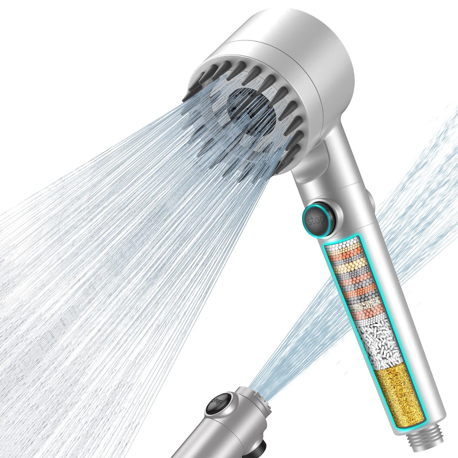FEELSO Hard Water Filter Shower Head with 15 Stage Filter, 3+1 Spray Jet Modes High Pressure Shower…
