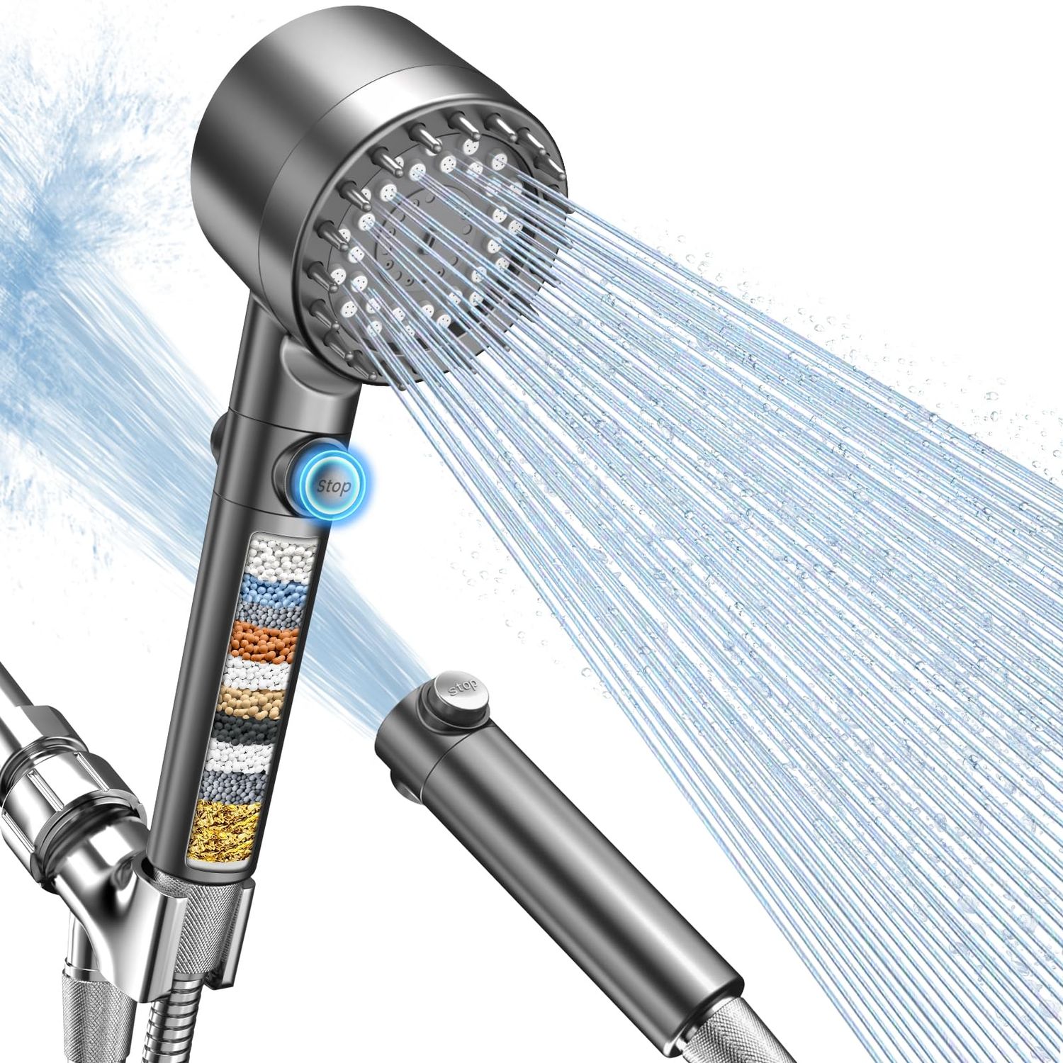 FEELSO High Pressure Shower Head with 4 Spray Modes, Showerhead with Filters and Upgraded Anti-clog…