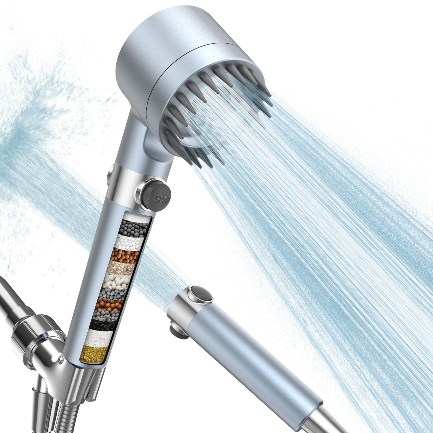 PWERAN Filtered Shower Head with Handheld, High Pressure 3 Spray Mode Showerhead with 18 Stage Wate…