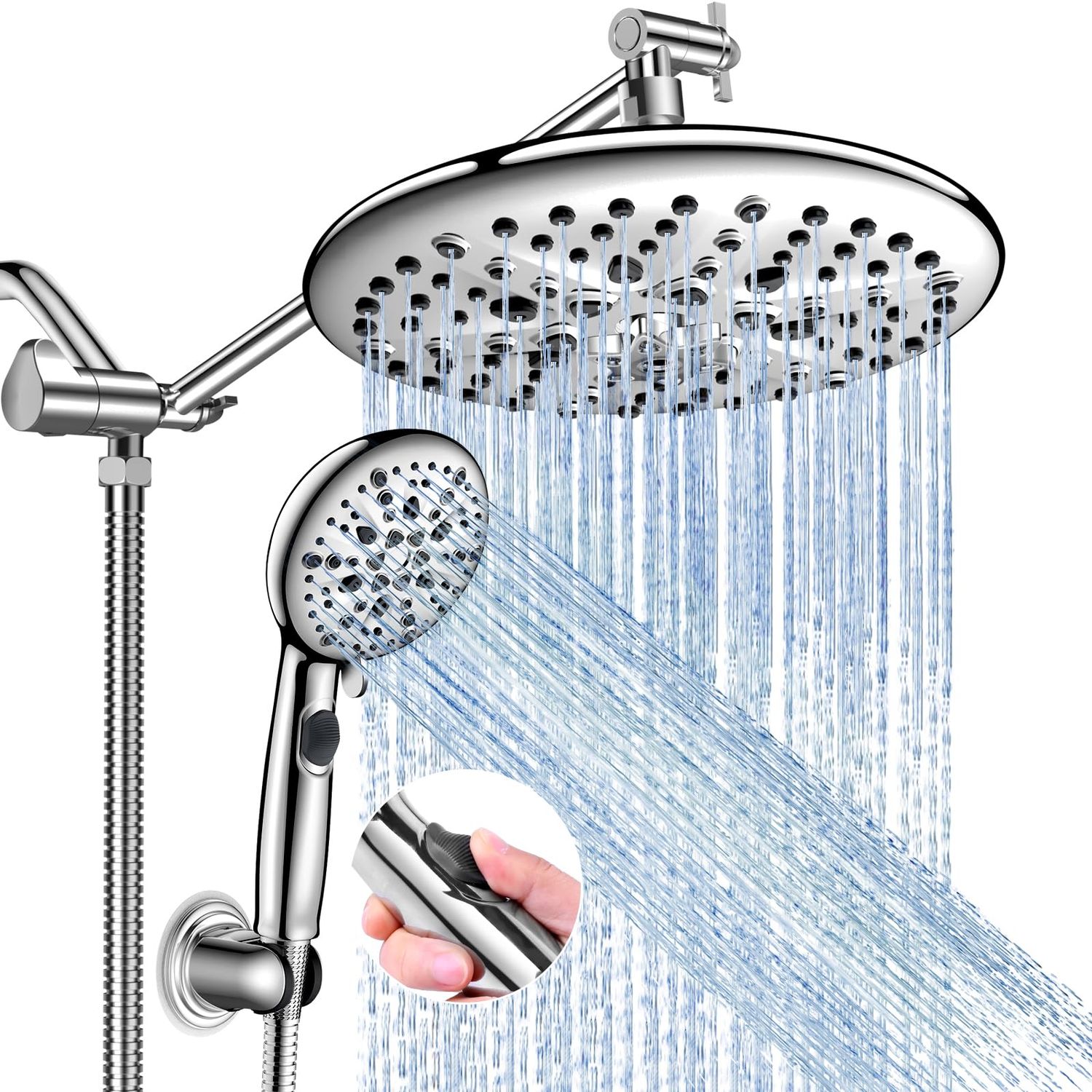 FEELSO 10" High Pressure Shower Head Combo with Handheld Spray, 16 Settings, 11" Adjustable Arm, ON…