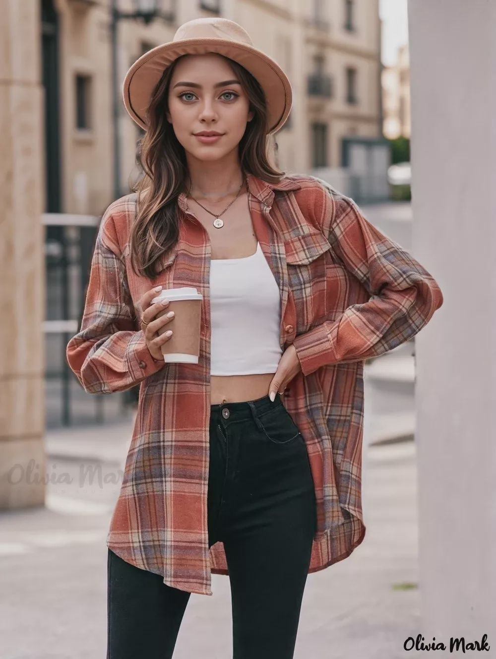 MD7020-RK-M Fall 2025 Women&#39;s Red Casual Loose Fit Plaid Button Shirt